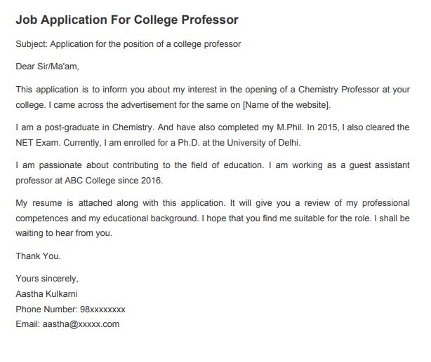 application letter as a professor