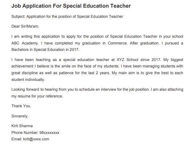 job application letter for teaching